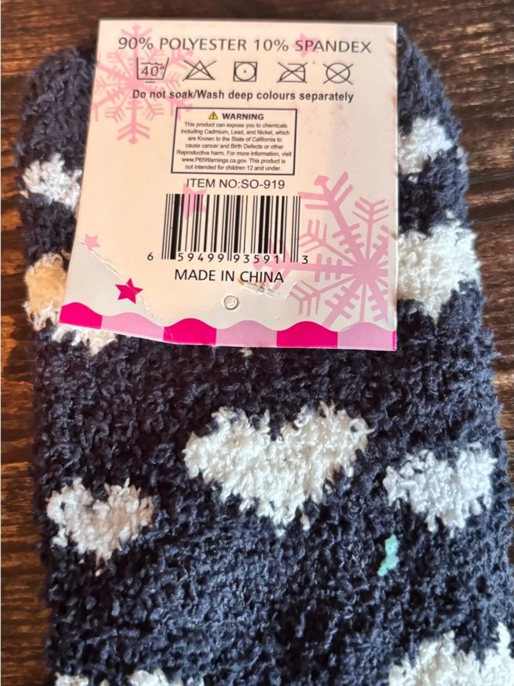 Fuzzy Socks Navy Blue‎ White Bunny Heart Pattern SO-919 OSFA